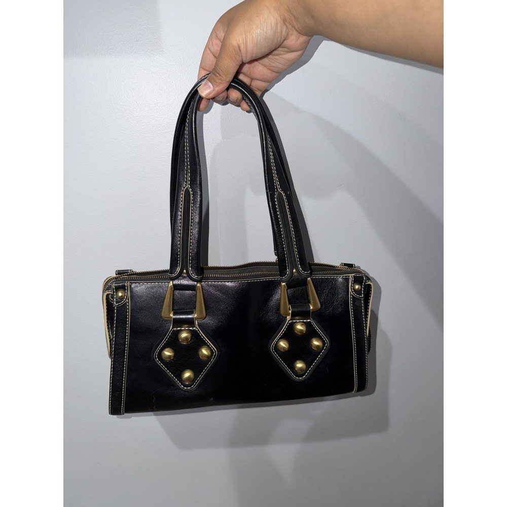 MAXX NEW YORK SIGNATURE BLACK GLOSSY LEATHER PURSE GOLD DETAIL Y2K F